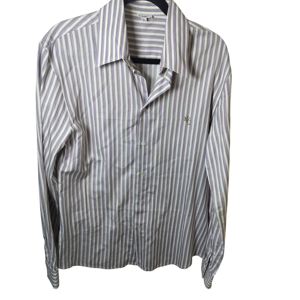 Versace Jeans Couture Mens Purple White Striped Button‎ Down Shirt Large VJC